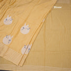 Raw Silk Yellow Thread Work Saree In Bird Design