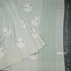 Raw Silk Light Green Thread Work Saree In Bird Design