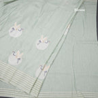 Raw Silk Light Green Thread Work Saree In Bird Design