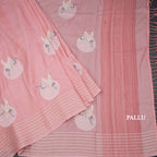 Raw Silk Rose Pink Thread Work Saree In Bird Design