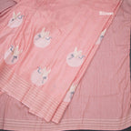 Raw Silk Rose Pink Thread Work Saree In Bird Design