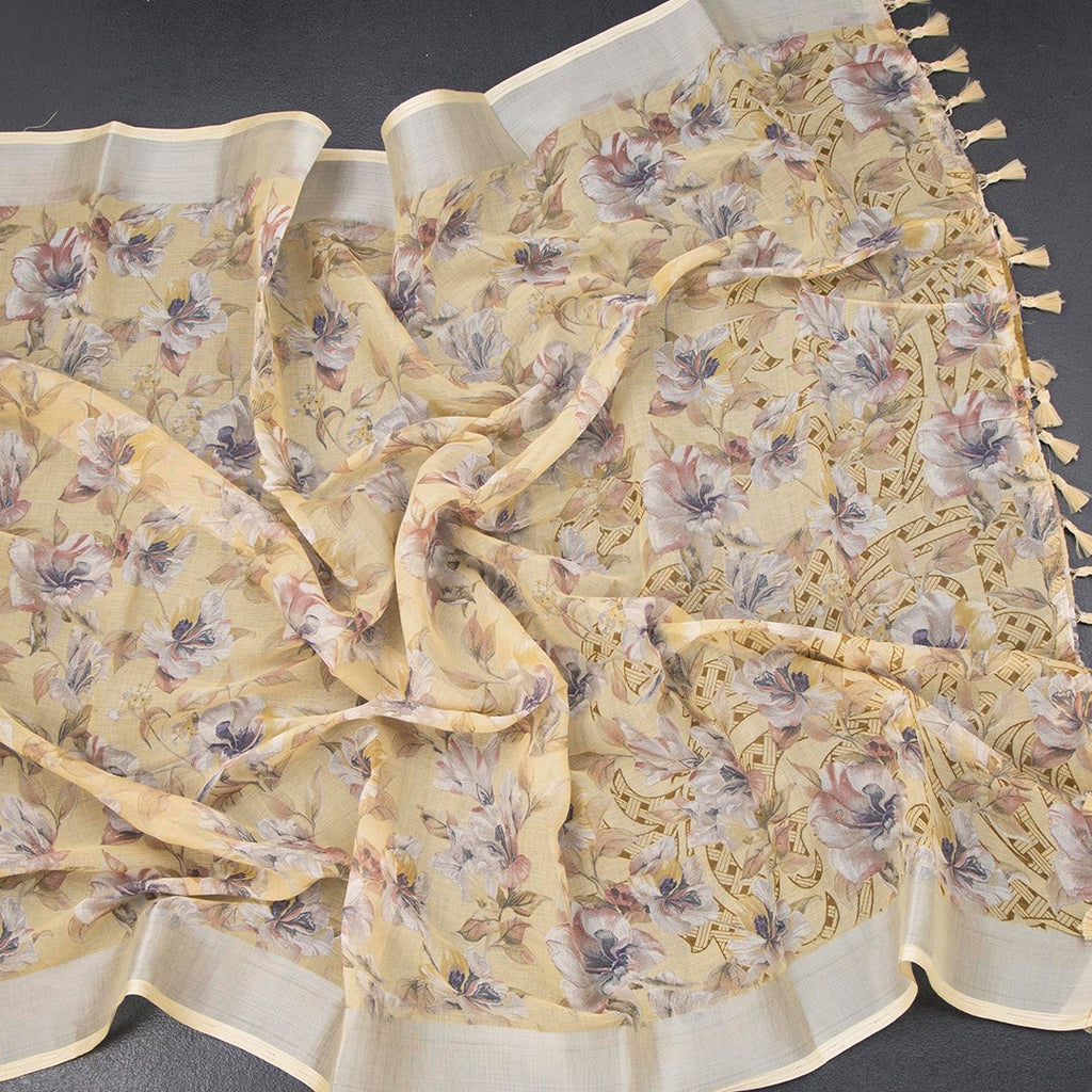 Semi Linen Sandal Floral Printed Saree 03