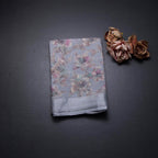 Semi Linen Grey Floral Printed Saree 08