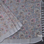 Semi Linen Grey Floral Printed Saree 08