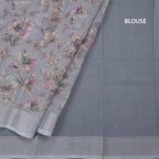 Semi Linen Grey Floral Printed Saree 08