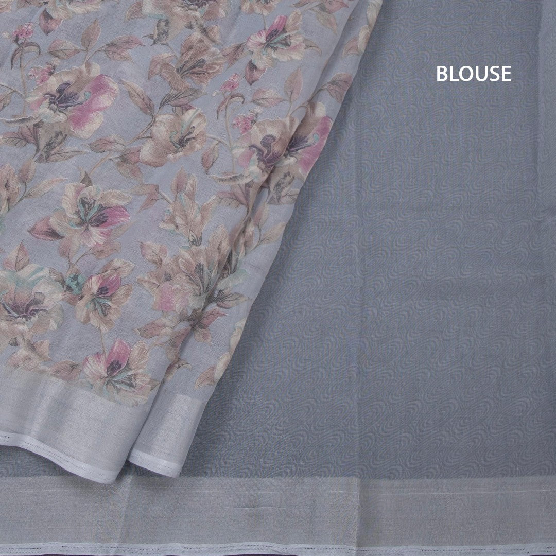 Semi Linen Grey Floral Printed Saree 08