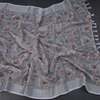 Semi Linen Grey Floral Printed Saree 08