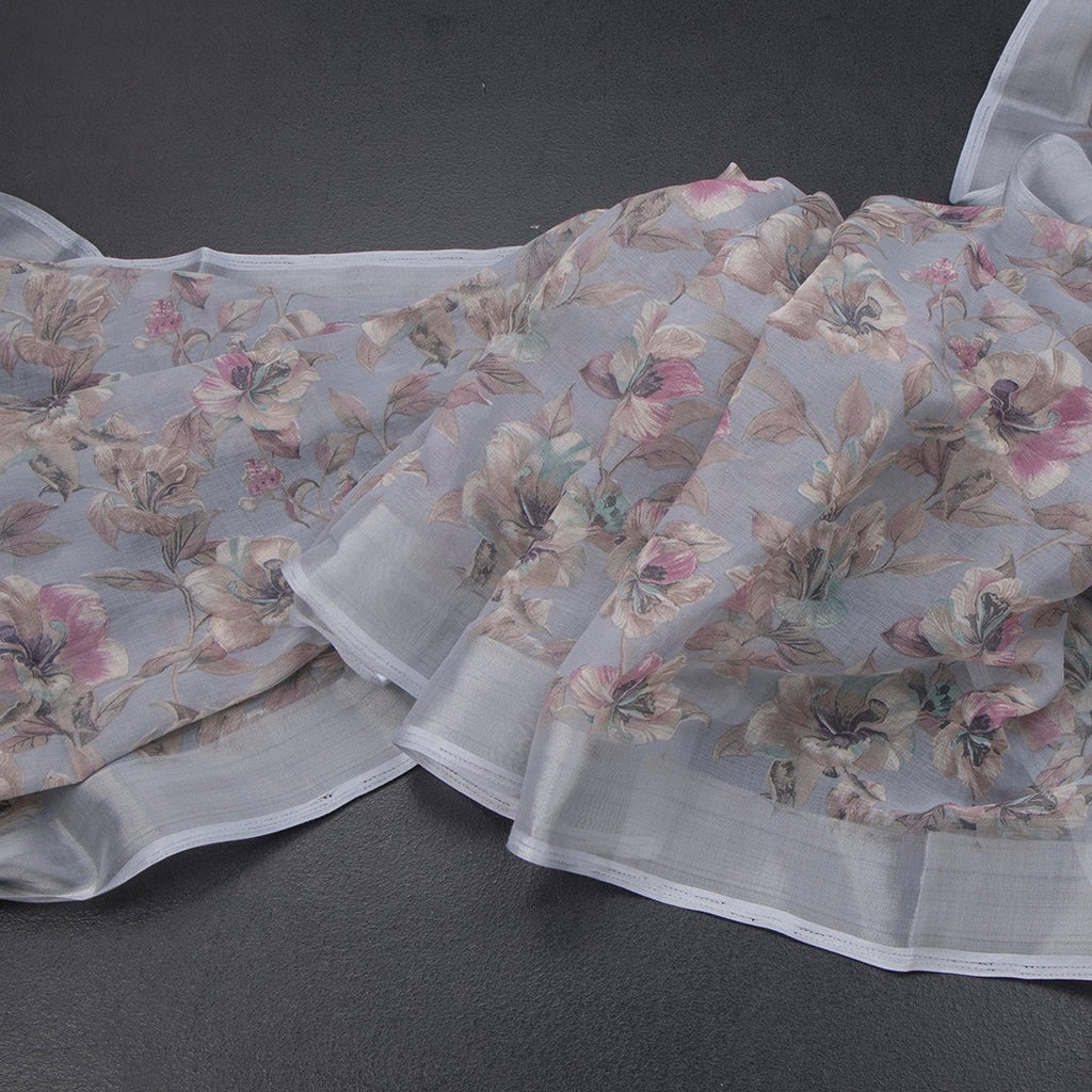 Semi Linen Grey Floral Printed Saree 08