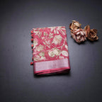 Semi Linen Reddish Pink Floral Printed Saree