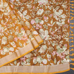 Semi Linen Mustard Yellow Floral Printed Saree