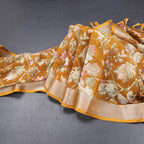Semi Linen Mustard Yellow Floral Printed Saree
