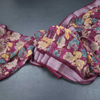 Semi Linen Wine Colour Floral Printed Saree