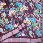 Semi Linen Dark Purple Floral Printed Saree