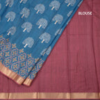 Semi Raw Silk Peacock Blue Tree Printed Saree And Zari Border