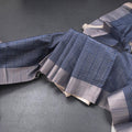 Semi Raw Silk Dark Blue Zari Checks With Floral Printed Saree 02