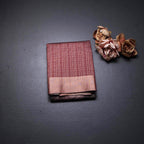 Semi Raw Silk Dark Brown Zari Checks With Floral Printed Saree