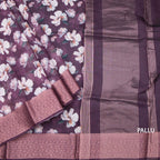 Semi Linen Plum Purple Floral Printed Saree And Zari Border