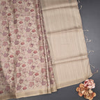 Raw Silk Beige Floral Printed Saree