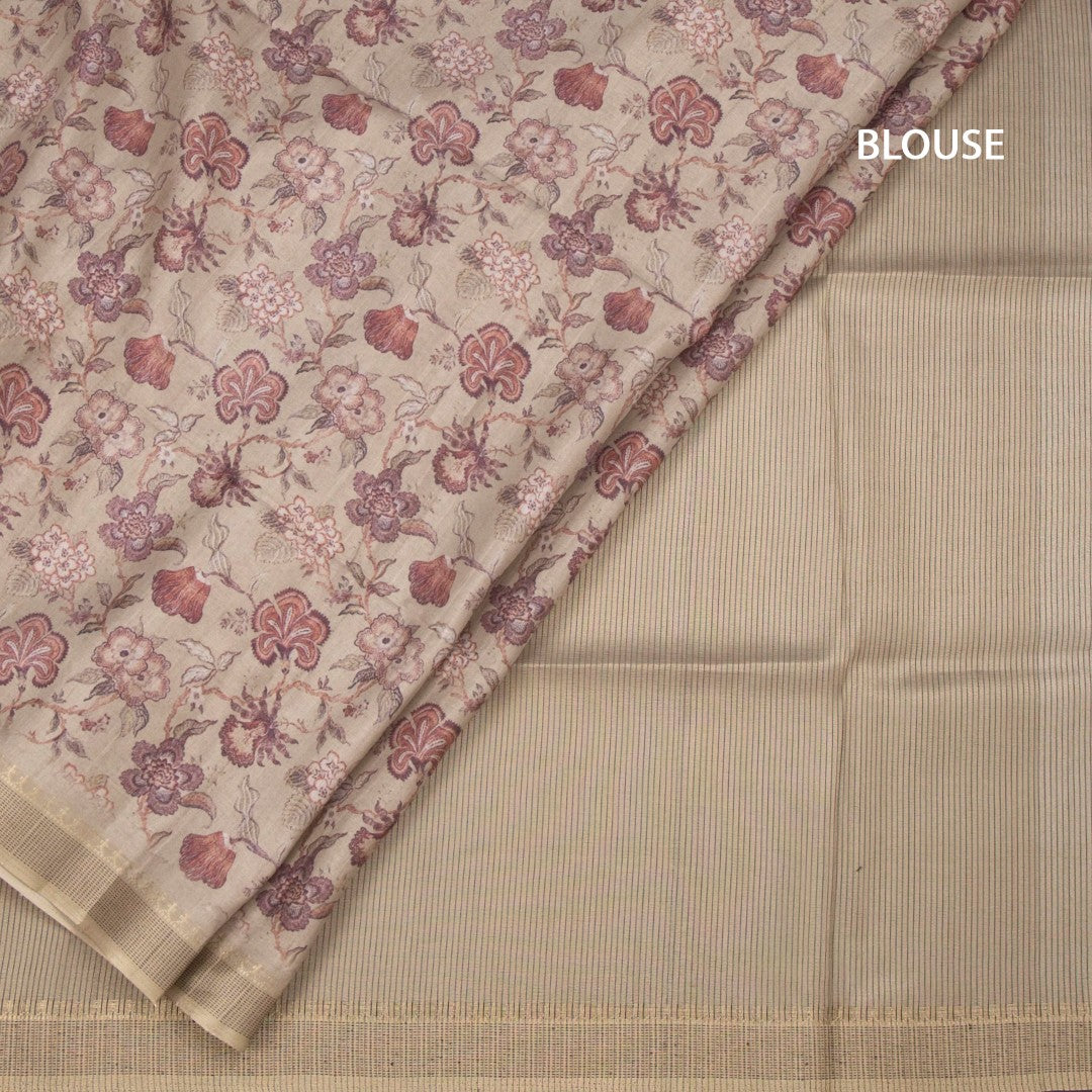 Raw Silk Beige Floral Printed Saree