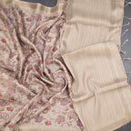 Raw Silk Beige Floral Printed Saree