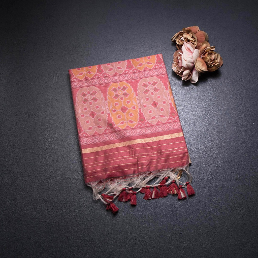 Raw Silk Cream Ikkat Printed Saree