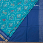 Raw Silk Rama Blue Ikkat Printed Saree