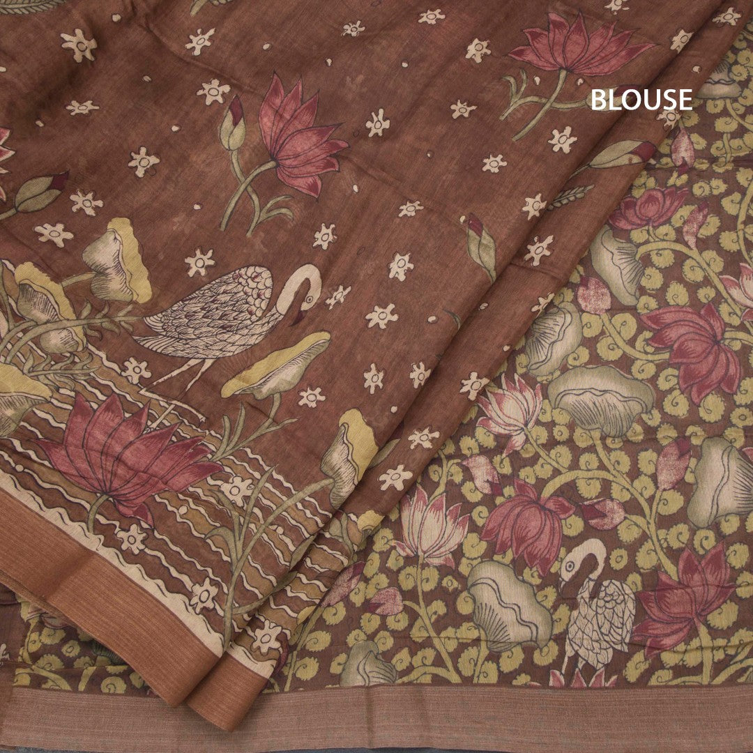 Semi Linen Cinnamon Brown Printed Saree