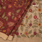 Semi Linen Maroon Floral Printed Saree