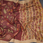 Semi Linen Maroon Floral Printed Saree