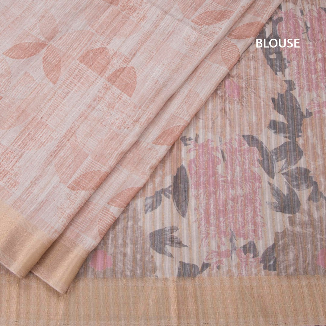 Raw Silk Light Peach Printed Saree