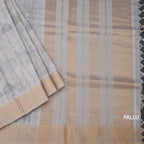 Raw Silk Grey Printed Saree 02