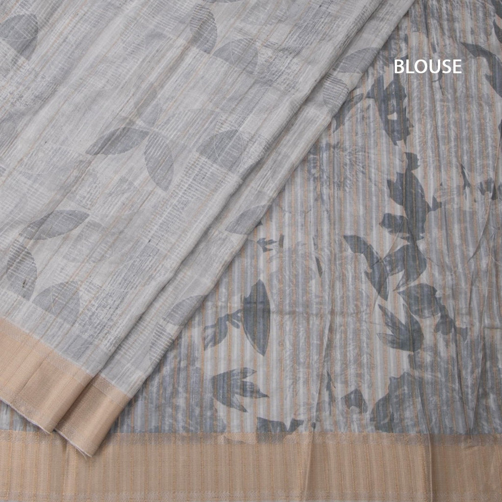 Raw Silk Grey Printed Saree 02