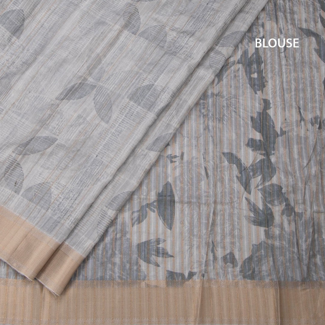 Raw Silk Grey Printed Saree 02