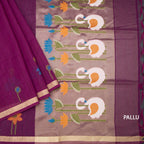 Raw Silk Magenta Purple Saree With Paint Work