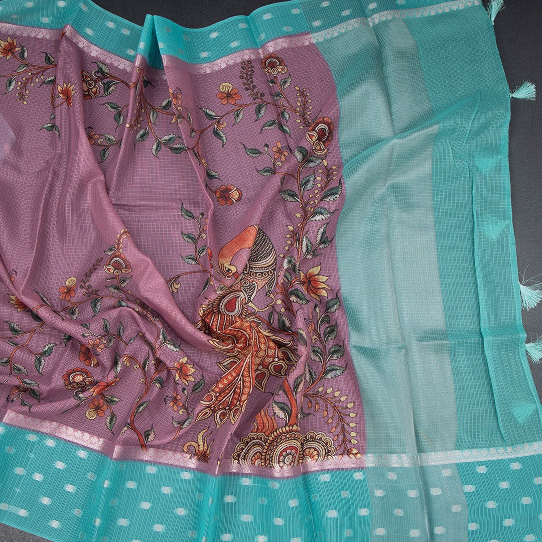 Kota Onion Pink Floral Paint Work Saree