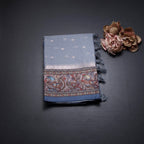 Kota Cornflower Blue Saree With Zari Buttas And Printed Border