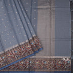 Kota Cornflower Blue Saree With Zari Buttas And Printed Border