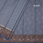 Kota Cornflower Blue Saree With Zari Buttas And Printed Border