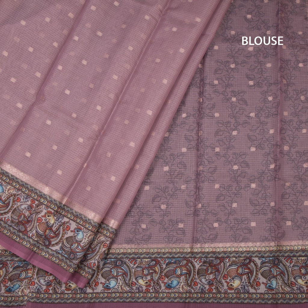 Kota Onion Pink Saree With Zari Buttas And Printed Border