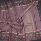Kota Onion Pink Saree With Zari Buttas And Printed Border