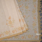 Linen Light Sandal Saree With Painted Zari Thread Work