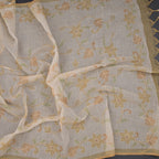 Linen Light Sandal Saree With Painted Zari Thread Work