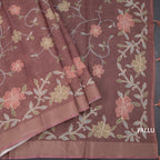 Linen Cinnamon Brown Saree With Painted Zari Thread Work 