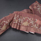 Linen Cinnamon Brown Saree With Painted Zari Thread Work 