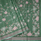 Linen Jade Green Saree With Painted Zari Thread Work