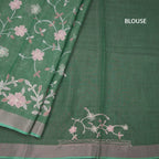 Linen Jade Green Saree With Painted Zari Thread Work