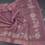Linen Onion Pink Saree With Painted Zari Thread Work