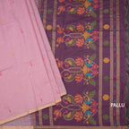Silk Cotton Light Pink Borderless Thread Work Saree