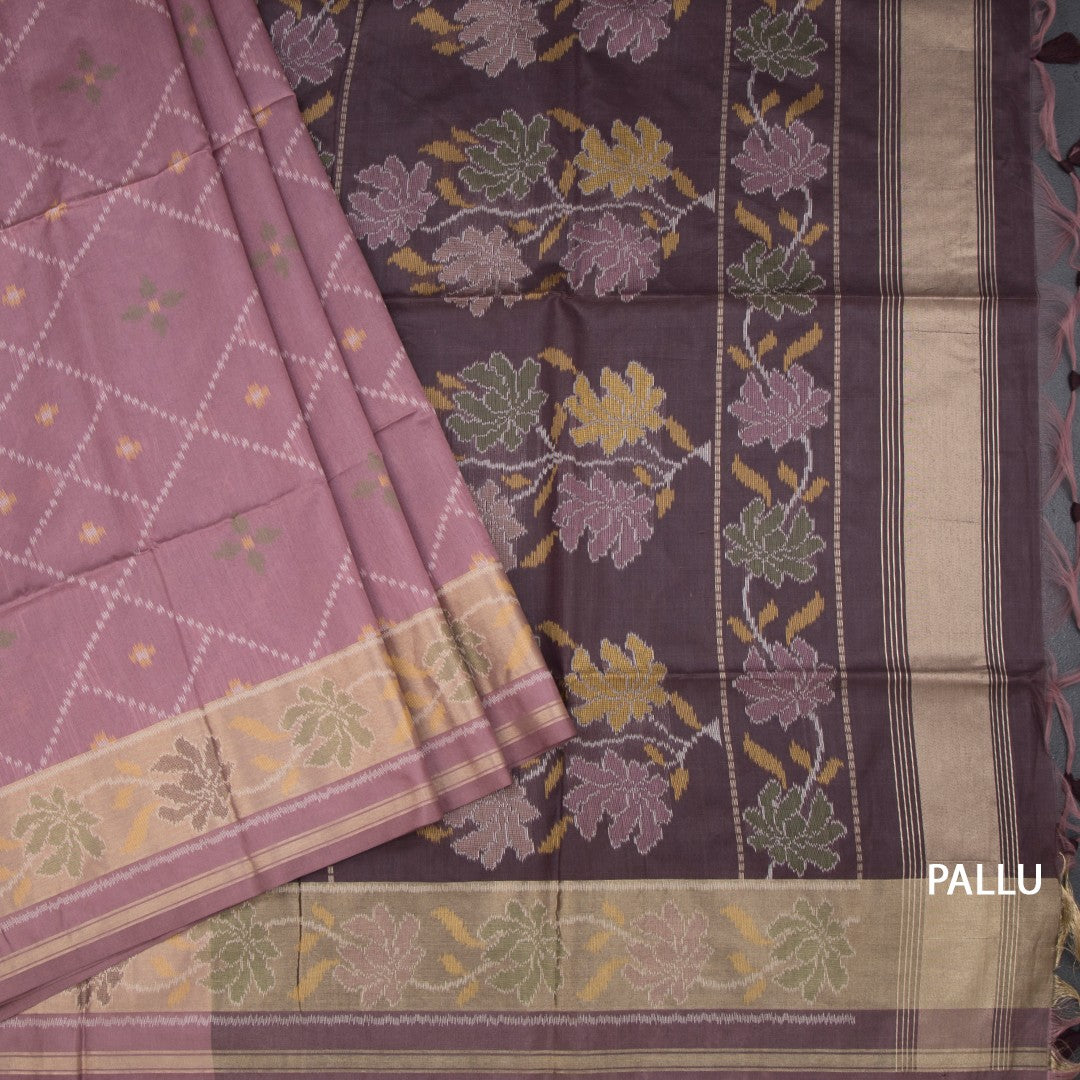 Raw Silk Onion Pink Printed Saree 02