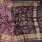Raw Silk Onion Pink Printed Saree 02